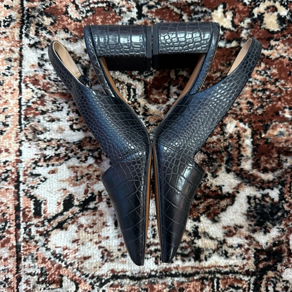 Franco Sarto Black Croc-Embossed Heels - Picture 3 of 5